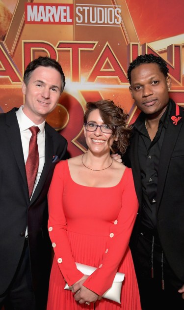 Directors Ryan Fleck, Anna Boden and actor Algenis Perez Soto attend premiere of 'Captain Marvel' on March 4, 2019 in Hollywood, California. Photo by Charley Gallay/Getty Images for Disney