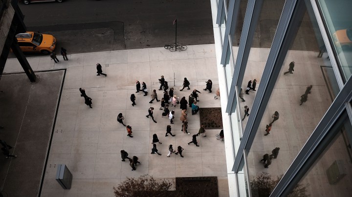 People enter a courtyard at the relocated Whitney Museum of American Art in Manhattan's meatpacking district on April 23, 2015 in New York City. Photo by Spencer Platt/Getty Images