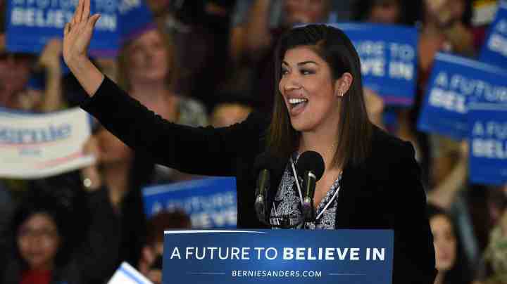 Democratic congressional candidate Lucy Flores speaks at a campaign rally for Democratic presidential candidate Sen. Bernie Sanders (D-VT) at Bonanza High School on February 14, 2016 in Las Vegas, Nevada. Photo by Ethan Miller/Getty Images