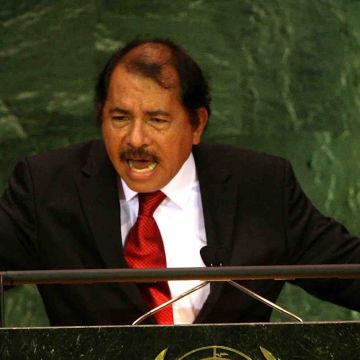 Nicaraguan president Daniel Ortega addresses the 62nd United Nations General Assembly at the United Nations headquarters September 25, 2007 in New York City. Photo by Spencer Platt/Getty Images