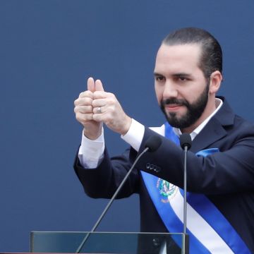 New Salvadoran President Nayib Bukele speaks after receiving the presidential sash during a swearing-in ceremony in San Salvador, El Salvador June 1, 2019. Photo by REUTERS/Jose Cabezas
