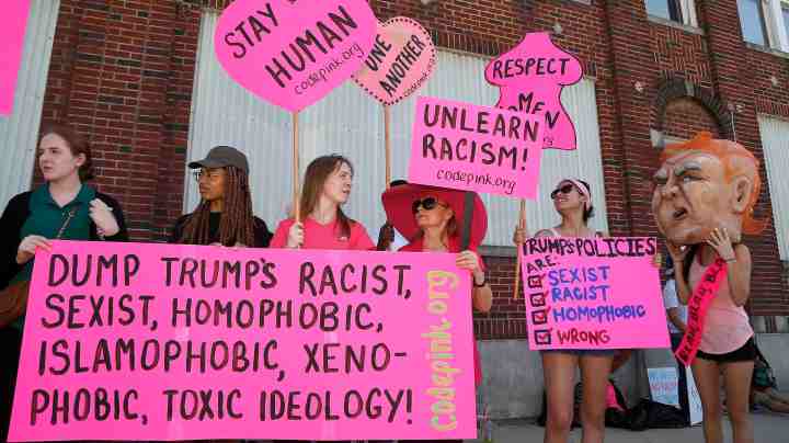 Protesters assemble on Lamar Street near Gilley’s Dallas where Donald Trump was holding a campaign rally on June 16, 2016 in Dallas, Texas. Photo by Stewart  F. House/Getty Images