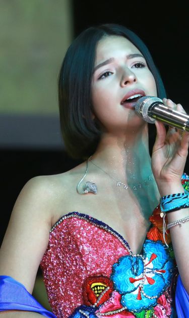 Recording artist Angela Aguilar performs onstage during Pepe Aguilar and Family 'Jaripeo Sin Fronteras 2019' press conference at Los Angeles Theatre on April 01, 2019 in Los Angeles, California. Photo by JC Olivera/Getty Images