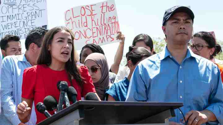 Rep. Alexandria Ocasio-Cortez addresses the media after touring the Clint, TX Border Patrol Facility housing  children on July 1, 2019 in Clint, Texas. Reports of inhumane conditions have plagued the facility where migrant children are being held. Photo by Christ Chavez/Getty Images