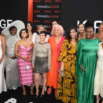 Selenis Leyva, Danielle Brooks, Diane Guerrero, Beth Dover, Jason Biggs, Jackie Cruz, Uzo Aduba, Alysia Reiner, Natasha Lyonne, Jessica Pimentel, Taylor Schilling, Laura Prepon, and Laverne Cox attend 'Orange Is The New Black' Final Season Premiere at Alice Tully Hall on July 25, 2019 in New York. Photo by Dimitrios Kambouris/Getty Images
