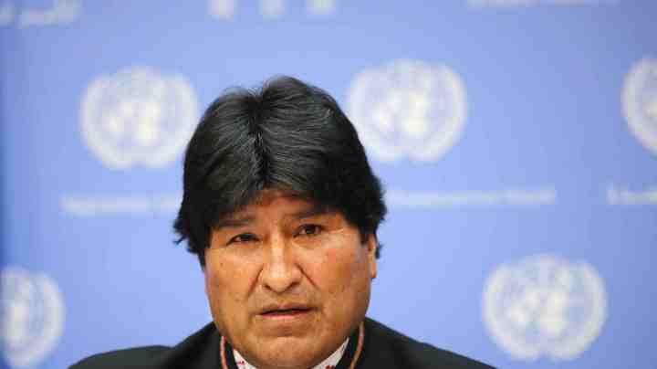 President of the PluriNational State of Bolivia Evo Morales Ayma speaks during a press conference at United Nations on April 21, 2016 in New York City. Photo by Jemal Countess/Getty Images