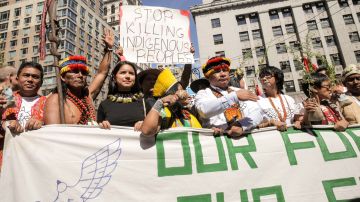 Guardians of the Forest at the Climate Strike in New York City. Photo by Itzel Alejandra Martinez for Remezcla