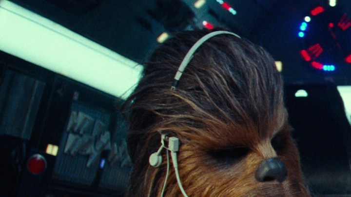 Joonas Suotamo is Chewbacca, Oscar Isaac is Poe Dameron, Daisy Ridley is Rey and John Boyega is Finn in 'Star Wars:  The Rides of Skywalker.' Courtesy of LucasFilm