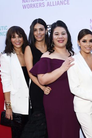 Jess Morales Rocketto, Rashida Jones, Olga Segura, Monica Ramirez, Eva Longoria, Onelia Ramirez, Rosanna Arquette and Alicia Garza at National Domestic Workers Alliance Celebrates "ROMA" event on February 24, 2019 in Los Angeles, California. Photo by Amanda Edwards/Getty Images