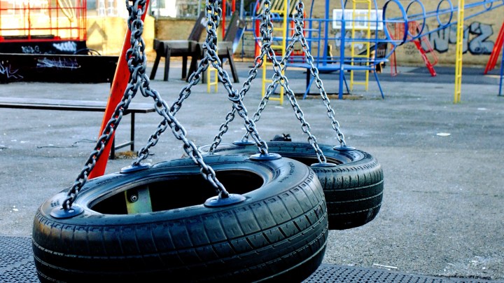 A concrete surfaced playground is shown December 18, 2002 in London. Photo by John Li/Getty Images