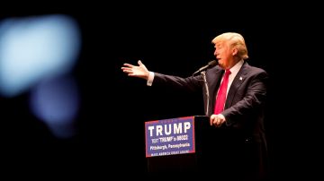 Republican presidential candidate Donald Trump speaks to an audience at a rally at the David Lawrence Convention Center on April 13, 2016 in Pittsburgh, Pennsylvania. Photo by Jeff Swensen/Getty Images