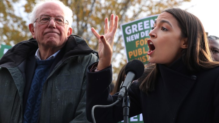 Democratic presidential candidate Sen. Bernie Sanders and Rep. Alexandria Ocasio-Cortez hold a news conference to introduce legislation to transform public housing as part of their Green New Deal proposal outside the U.S. Capitol November 14, 2019 in Washington, DC. Photo by Chip Somodevilla/Getty Images