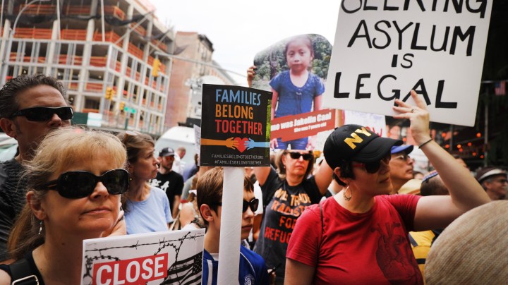Hundreds of people gather in front of a church in Manhattan's East Village to protest the migrant detention facilities on July 02, 2019 in New York City. Photo by Spencer Platt/Getty Images
