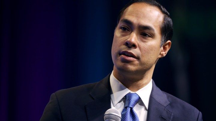Democratic presidential candidate and former housing secretary Julian Castro is interviewed by former Obama Administration officials Ben Rhodes and Tommy in Washington, DC. Photo by Chip Somodevilla/Getty Images