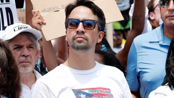 Composer Lin-Manuel Miranda joins rally at the White House to tell President Donald Trump and his administration to stop separating kids from their parents on June 30, 2018 in Washington, DC. Photo by Paul Morigi/Getty Images for MoveOn.org