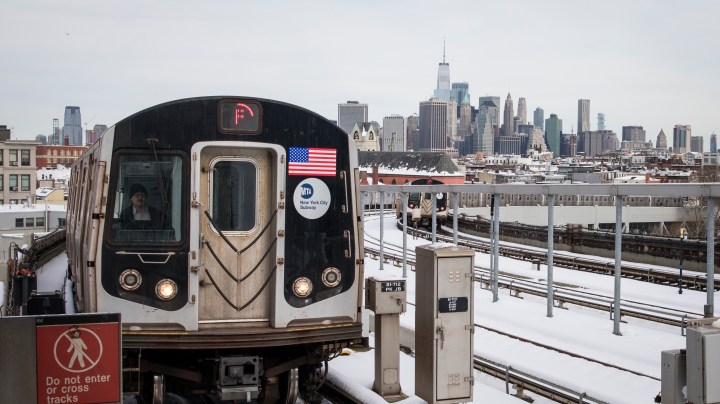 A train approaches the station at the Smith-Ninth Street station, March 22, 2018 in the Brooklyn borough of New York City. Photo by Drew Angerer/Getty Images