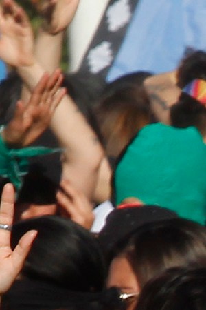Women sing and perform during the demonstration and performance of 'Un Violador en Tu Camino' organized by feminist group Lastesis on November 29, 2019 in Santiago, Chile. Photo by Marcelo Hernandez/Getty Images
