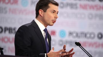 Democratic presidential candidate and South Bend, Indiana Mayor Pete Buttigieg speaks during the Democratic presidential primary debate at Loyola Marymount University on December 19, 2019 in Los Angeles, California. Photo by Justin Sullivan/Getty Images