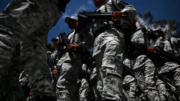 Elements of the National Guard march during the ceremony of deployment of the new Mexican security force 'National Guard' at Campo Marte on June 30, 2019 in Mexico City, Mexico. Photo by Manuel Velasquez/Getty Images