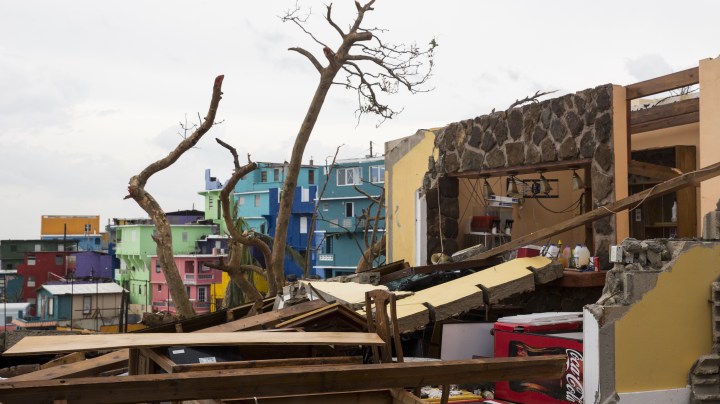 Damaged homes in the La Perla neighborhood the day after Hurricane Maria made landfall on September 21, 2017 in San Juan, Puerto Rico. Photo by Alex Wroblewski/Getty Images
