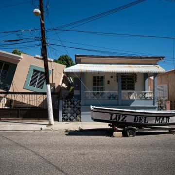 A home is collapsed on one side after a 6.4 earthquake hit just south of the island on January 7, 2020 in Guánica, Puerto Rico. Photo by Eric Rojas/Getty Images