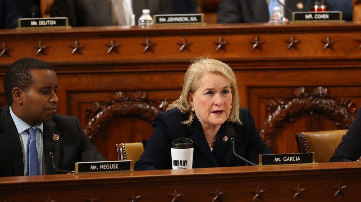 House Judiciary Committee member Rep. Sylvia Garcia (D-TX) (C) votes for the first of two articles of impeachment against U.S. President Donald Trump during the final moments of a hearing in the Longworth House Office Building on Capitol Hill December 13, 2019 in Washington, DC. Photo by Chip Somodevilla/Getty Images
