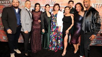 Director Marvin Bryan Lemus, J.J. Soria, Karrie Martin, America Ferrera, writer Linda Yvette Chavez, Annie Gonzalez, producers Monica Macer and Charles D. King attend the premiere of Netflix's 'Gentefied.' Photo by Leon Bennett/Getty Images for Netflix.