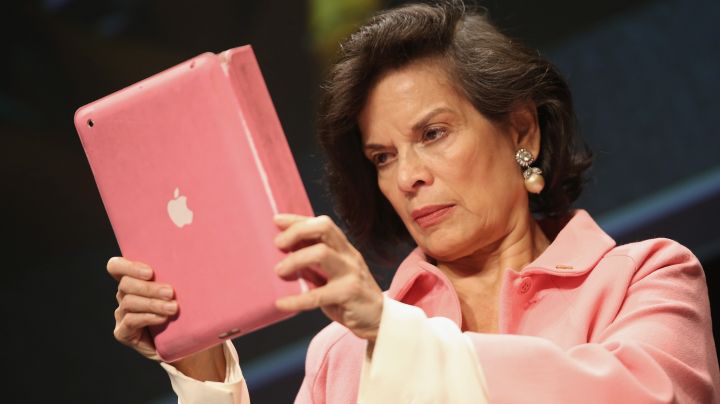 Bianca Jagger photographs with a iPad after speaking at the 2014 re:publica conferences on digital society on May 6, 2014 in Berlin, Germany. Phooto by Sean Gallup/Getty Images