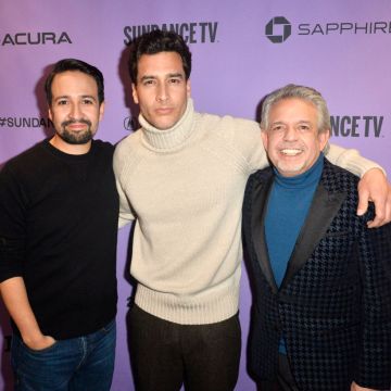 Lin-Manuel Miranda, Director John James and Luis A. Miranda, Jr. attend the 2020 Sundance Film Festival - "Siempre Luis" Premiere. Photo by Jerod Harris/Getty Images.