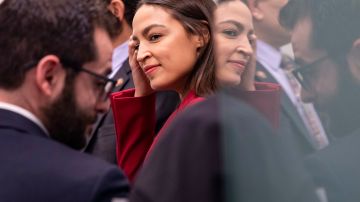 Rep. Alexandria Ocasio-Cortez (D-NY) attends a press conference with Rep. Andy Levin (D-MI) about their new bill called the EV Freedom Act on Capitol Hill on February 6, 2020 in Washington, DC. Photo by Samuel Corum/Getty Images