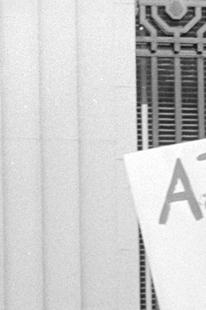 A nun speaks to protesters in front of the California State Building in downtown Los Angeles at an immigration march against the Dixon-Arnett Act, January 22, 1972. Photo by Pedro Arias. La Raza Photograph Collection. Courtesy of the UCLA Chicano Studies Research Center.
