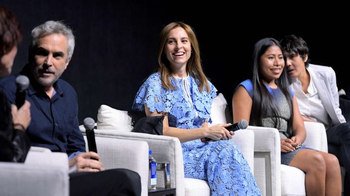 Alfonso Cuarón, Marina de Tavira, Yalitza Aparicio and translator speak onstage at the Netflix 'Roma' Experience at Raleigh Studiods on December 09, 2018 in Los Angeles, California. Photo by Charley Gallay/Getty Images