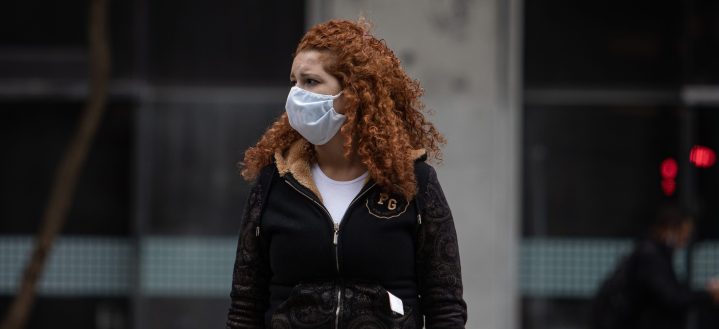 A woman wears a face mask on May 7, 2020 in Sao Paulo, Brazil. Photo by Victor Moriyama/Getty Images
