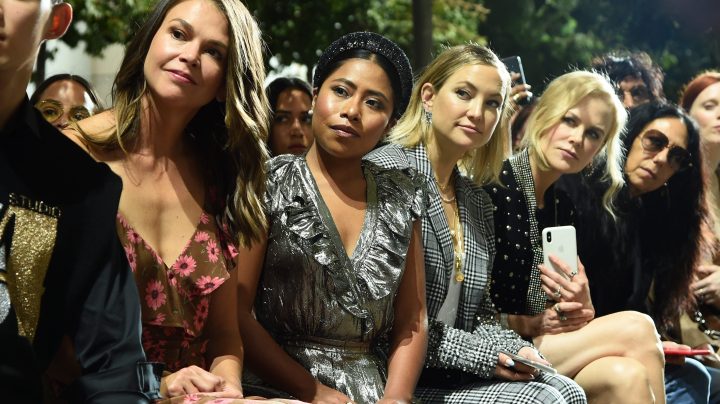 (L-R) Leo Wu, Sutton Foster, Yalitza Aparicio, Kate Hudson, Nicole Kidman, Inez van Lamsweerde, Karen Elson and Derek Blasberg attend the Michael Kors Collection Spring 2020 Runway Show on September 11, 2019 in the Brooklyn borough of New York City. Photo by Dimitrios Kambouris/Getty Images