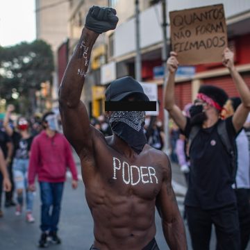 Demonstrators march in a Black Lives Matter protest at Largo da Batata on June 7, 2020 in Sao Paulo, Brazil. Photo by Victor Moriyama/Getty Images