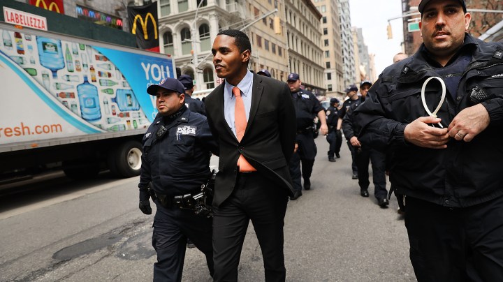 New York City Council Member Ritchie Torres is arrested with other activists at a rally demanding that the Trump administration abandon proposals to cut the Housing and Urban Development's (HUD) budget on April 20, 2017 in New York City. Photo by Spencer Platt/Getty Images
