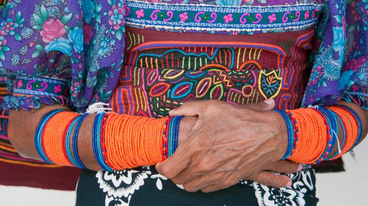 Detail of Kuna woman wearing traditional dress. Panama. Getty Images