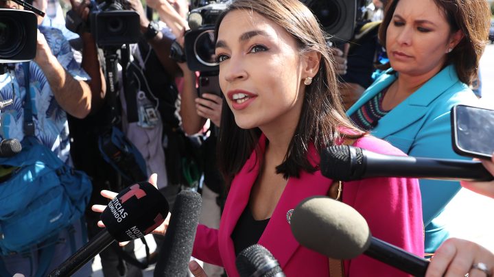 Rep. Alexandria Ocasio-Cortez (D-NY) talks to reporters before heading into the U.S. Capitol Building for final votes before a two-week state work period September 27, 2019 in Washington, DC. Photo by Chip Somodevilla/Getty Images