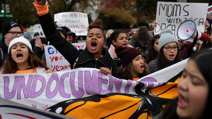 WASHINGTON, DC - NOVEMBER 12: Hundreds of people gather outside the U.S. Supreme Court to rally in support of the Deferred Action on Childhood Arrivals program as the court hears arguments about DACA November 12, 2019 in Washington, DC. The court heard arguments in the case that tests the legality of the DACA program, a federal immigration policy that has given protection from deportation to 700,000 people brought to the U.S. as children. The Trump Administration announced the end of the program in 2017. (Photo by Chip Somodevilla/Getty Images)