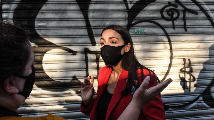 Rep. Alexandria Ocasio-Cortez (D-NY) campaigns on June 23, 2020 in the Bronx borough of New York City. Ocasio-Cortez is running for re-election in the 14th congressional district against Michelle Caruso-Cabrera, a former CNBC anchor. Photo by Stephanie Keith/Getty Images