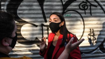 Rep. Alexandria Ocasio-Cortez (D-NY) campaigns on June 23, 2020 in the Bronx borough of New York City. Ocasio-Cortez is running for re-election in the 14th congressional district against Michelle Caruso-Cabrera, a former CNBC anchor. Photo by Stephanie Keith/Getty Images