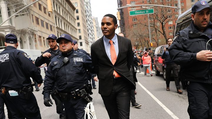 New York City Council Member Ritchie Torres is arrested with other activists at a rally demanding that the Trump administration abandon proposals to cut the Housing and Urban Development's (HUD) budget on April 20, 2017 in New York City. Photo by Spencer Platt/Getty Images