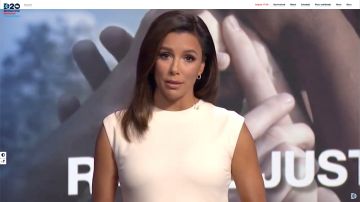 In this screenshot from the DNCC’s livestream of the 2020 Democratic National Convention, actress and activist Eva Longoria addresses the virtual convention on August 17, 2020. Photo by DNCC via Getty Images