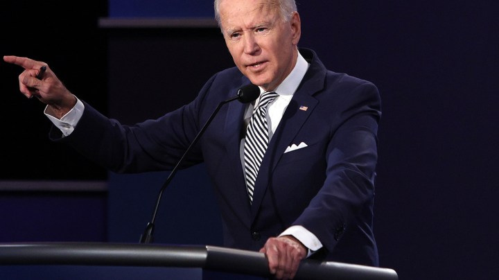 Democratic presidential nominee Joe Biden participates in the first presidential debate against U.S. President Donald Trump at the Health Education Campus of Case Western Reserve University on September 29, 2020 in Cleveland, Ohio. Photo by Scott Olson/Getty Images