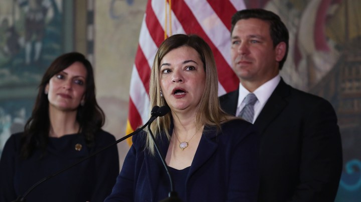 Barbara Lagoa speaks as newly sworn-in Gov. Photo by Joe Raedle/Getty Images