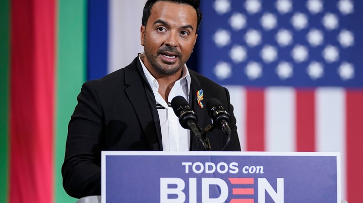 Singer Luis Fonsi speaks during a Hispanic heritage event with Democratic presidential nominee and former Vice President Joe Biden at Osceola Heritage Park on September 15, 2020 in Kissimmee, Florida. Photo by Drew Angerer/Getty Images