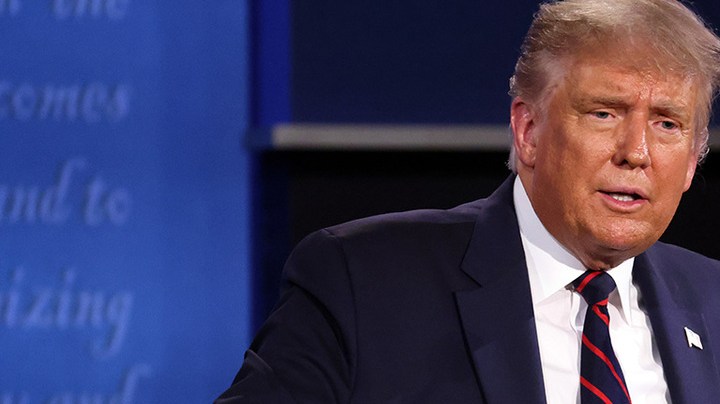 President Donald Trump participates in the first presidential debate against Democratic presidential nominee Joe Biden at the Health Education Campus of Case Western Reserve University on September 29, 2020 in Cleveland, Ohio. Photo by Scott Olson/Getty Images