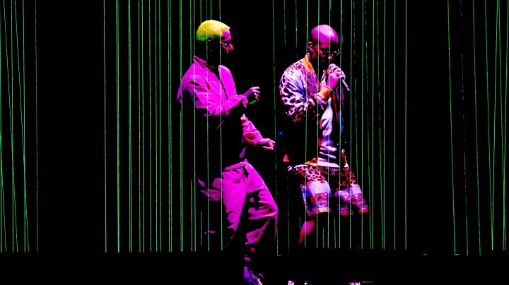 LAS VEGAS, NV - NOVEMBER 16:  J Balvin (L) and Bad Bunny perform onstage during The 18th Annual Latin Grammy Awards at MGM Grand Garden Arena on November 16, 2017 in Las Vegas, Nevada.  (Photo by Gustavo Caballero/Getty Images for LARAS)