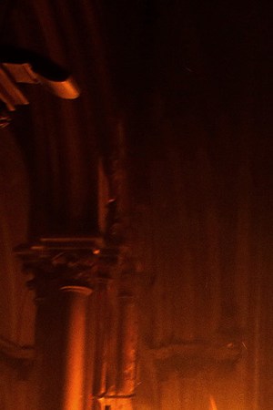 Masked men burn down a Carabineros church during a protest on October 18, 2020 in Santiago, Chile. Photo by Marcelo Hernandez/Getty Images