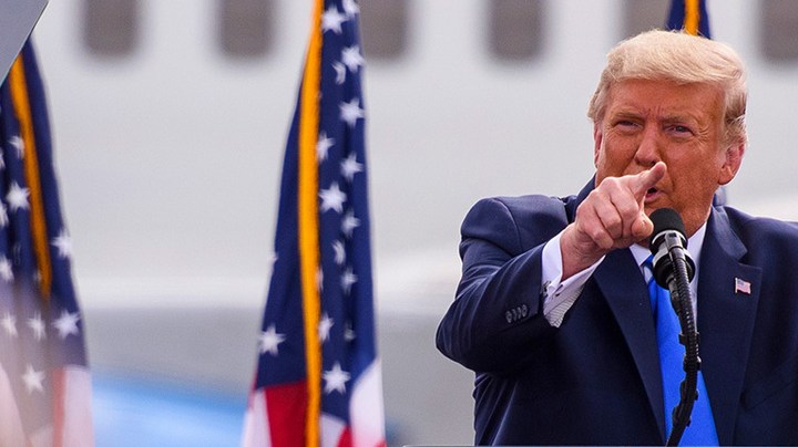 President Donald Trump makes remarks about the media during a Make America Great Again rally at the Pitt-Greenville Airport on October 15, 2020 in Greenville, North Carolina. Photo by Melissa Sue Gerrits/Getty Images